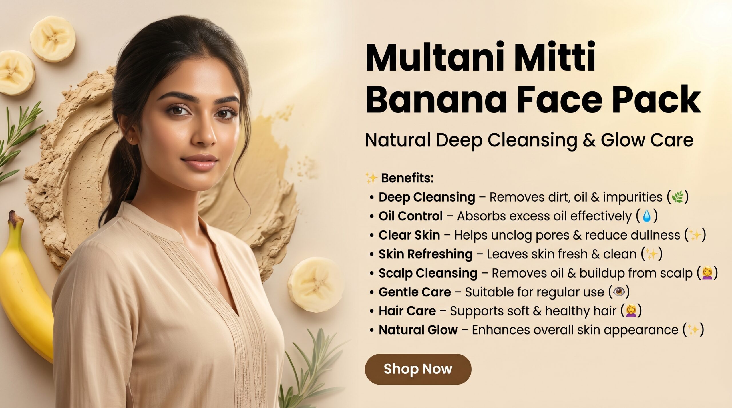 blushup multani mitti banana face pack powder | 100% natural skin glow, deep cleansing & nourishing face pack | hydrating & soft skin care | herbal face pack for dry & normal skin | all skin types