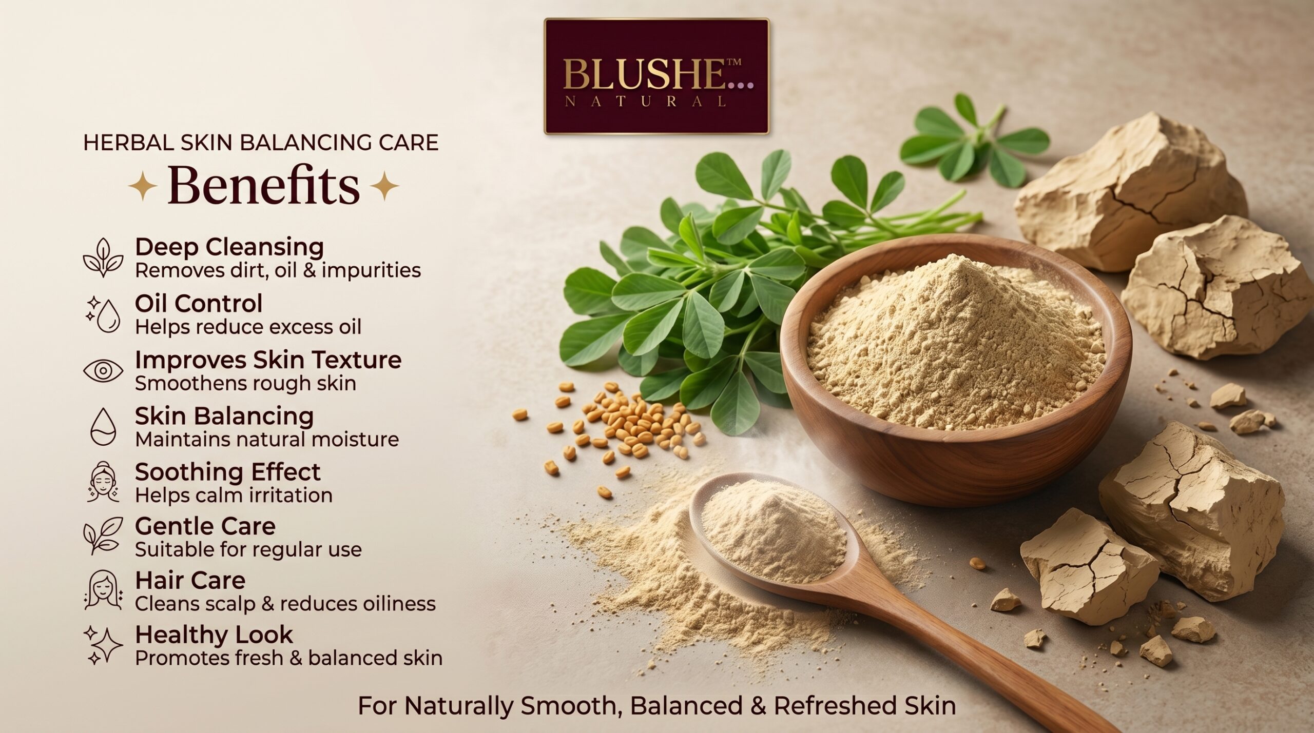 blushe natural multani mitti methi face pack powder | 100% natural skin & hair care | deep cleansing, oil control & nourishing | herbal face & hair pack for oily & combination skin