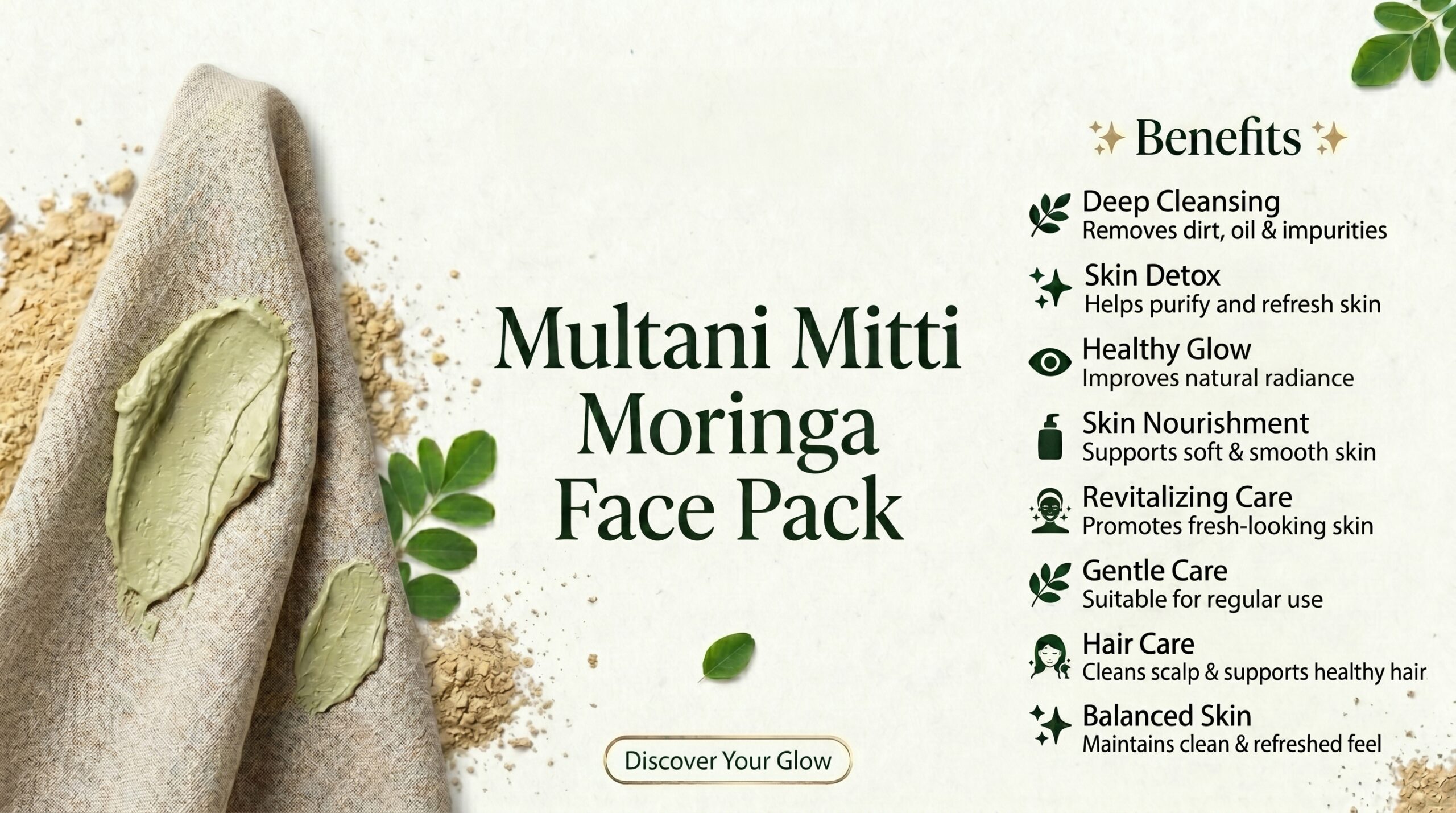 Blushe Natural multani mitti moringa face pack powder | 100% natural skin detox & glow face pack | deep cleansing, nourishing & oil balance | herbal face pack for all skin types