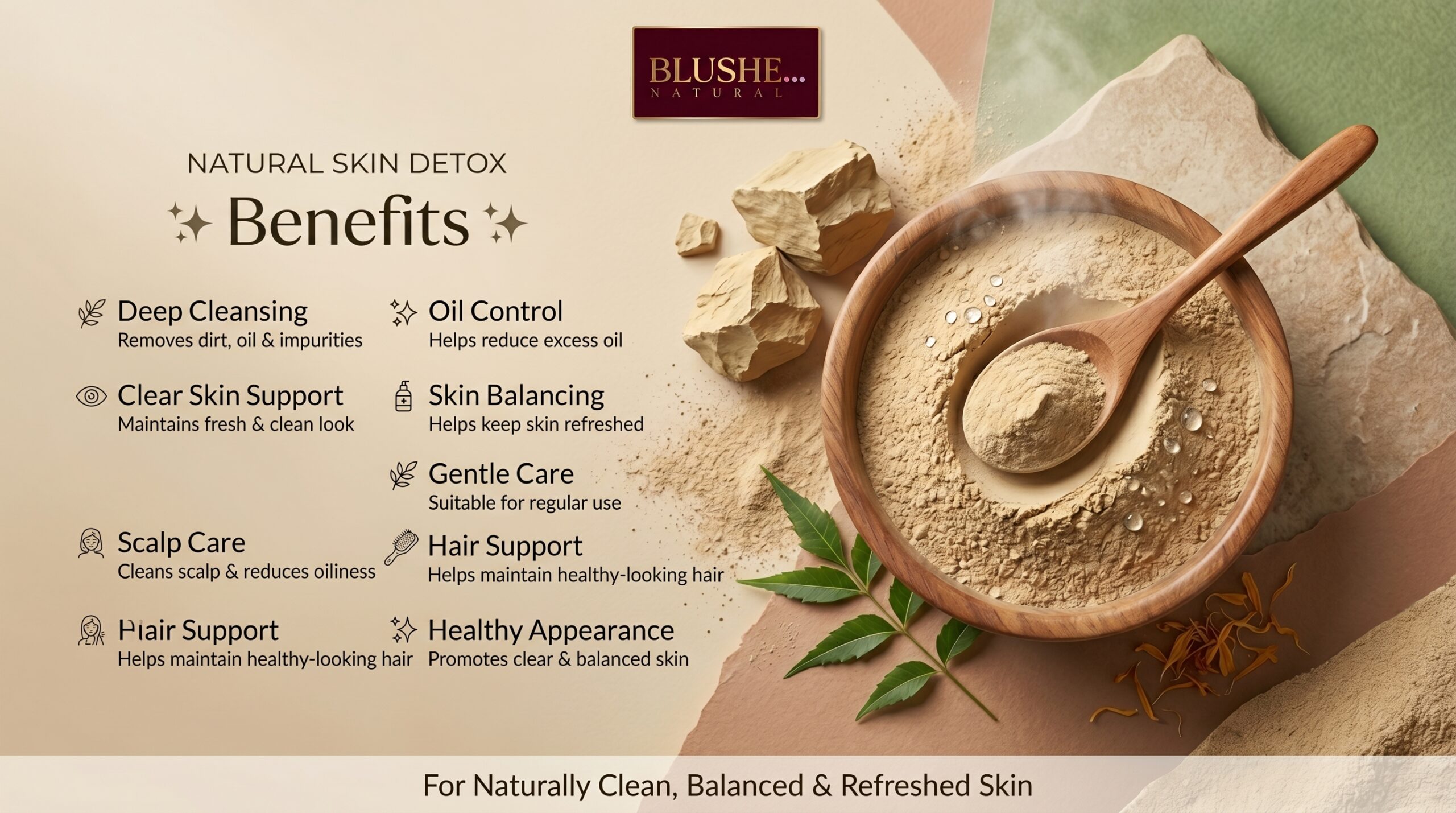 blushup by ps jain multani mitti powder | 100% natural fuller’s earth | face & hair pack for skin glow, oil control & deep cleansing | herbal powder | mix with water/rose water