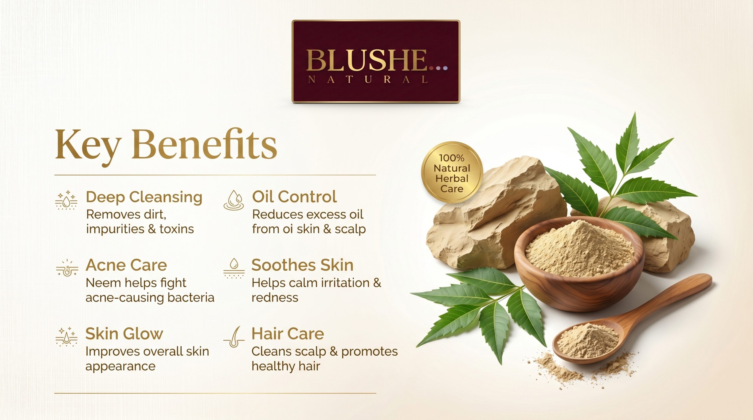 blushup by ps jain multani mitti neem face pack powder | 100% natural fuller’s earth & neem | skin glow, oil control & deep cleansing | anti acne herbal face & hair pack | mix with water/rose water