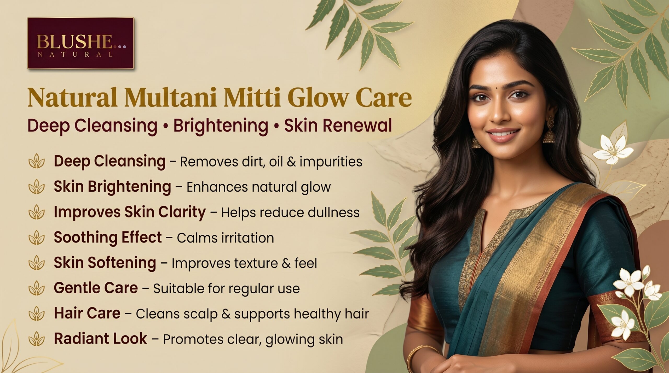 blushe natural multani mitti & sandal face pack powder | 100% natural herbal skin brightening face pack for glow, deep cleansing, oil control & acne care | ayurvedic ubtan powder for all skin types