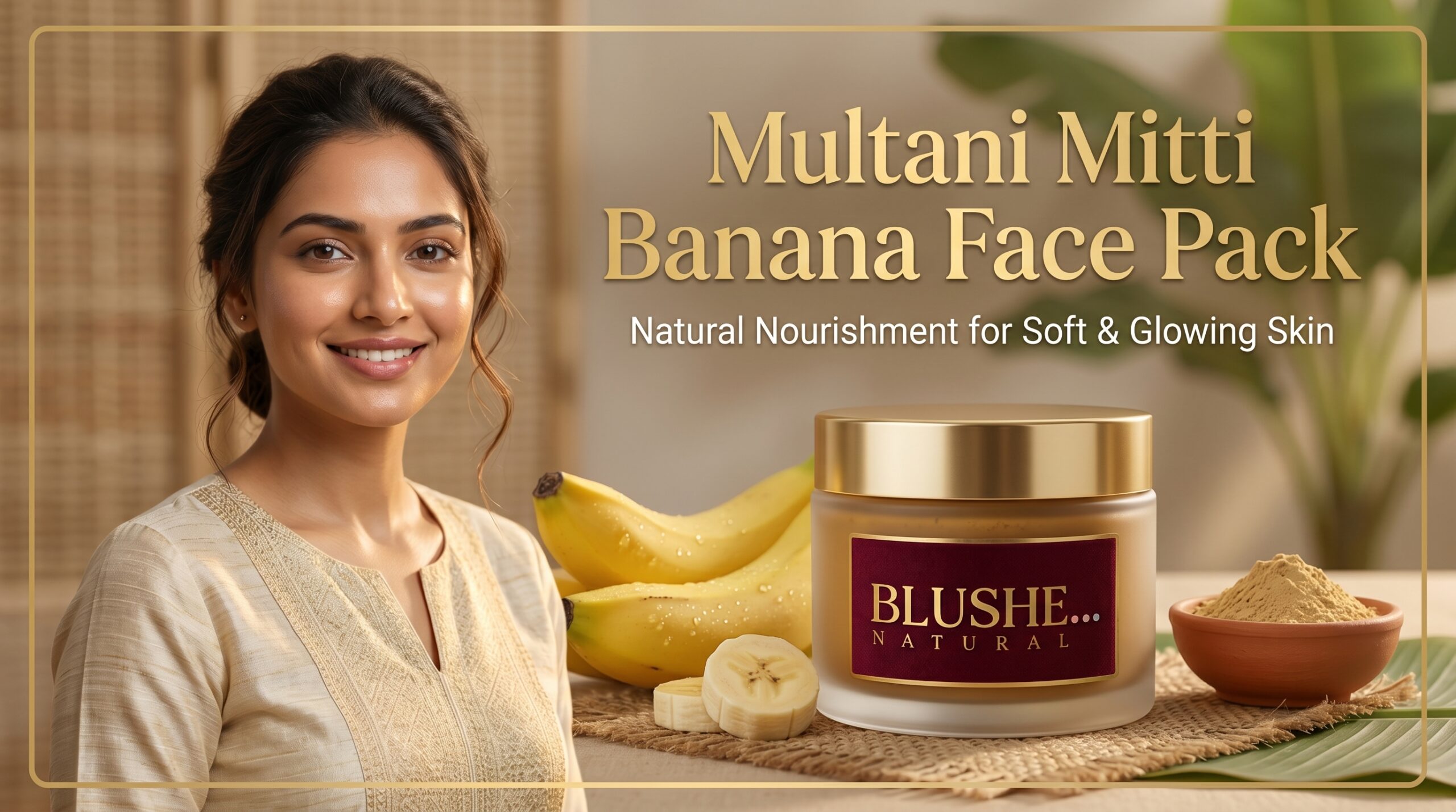 blushup multani mitti banana face pack powder | 100% natural skin glow, deep cleansing & nourishing face pack | hydrating & soft skin care | herbal face pack for dry & normal skin | all skin types