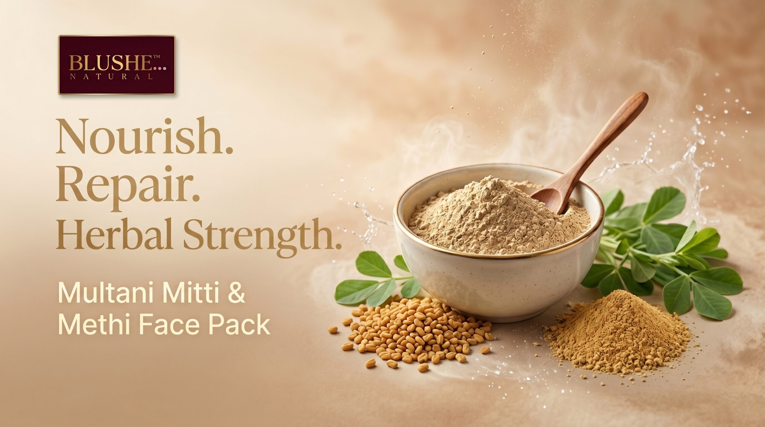 blushe natural multani mitti methi face pack powder | 100% natural skin & hair care | deep cleansing, oil control & nourishing | herbal face & hair pack for oily & combination skin