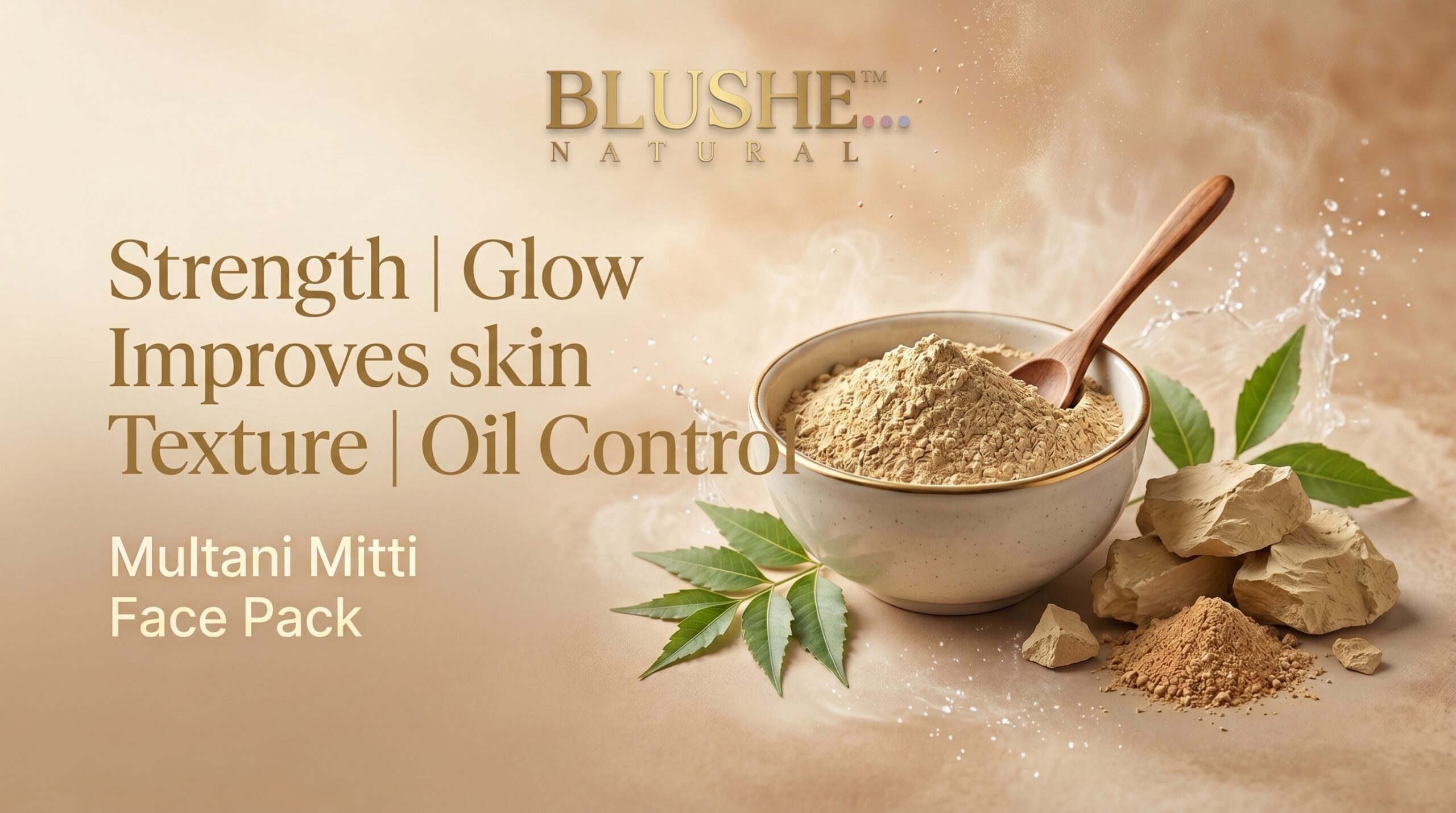Blushe natural blushup multani mitti powder | 100% natural fuller’s earth | face & hair pack for skin glow, oil control & deep cleansing | herbal powder | mix with water/rose water