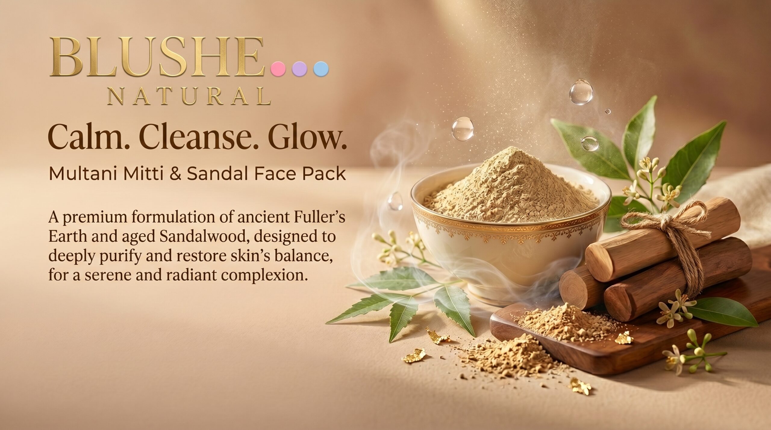 blushe natural multani mitti & sandal face pack powder | 100% natural herbal skin brightening face pack for glow, deep cleansing, oil control & acne care | ayurvedic ubtan powder for all skin types