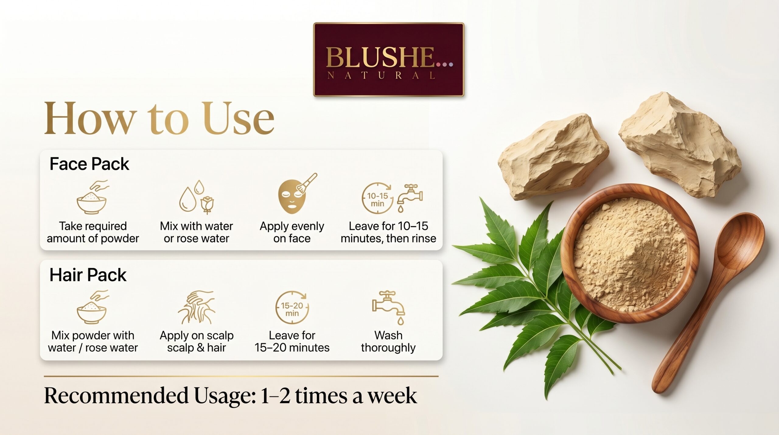 blushup by ps jain multani mitti neem face pack powder | 100% natural fuller’s earth & neem | skin glow, oil control & deep cleansing | anti acne herbal face & hair pack | mix with water/rose water