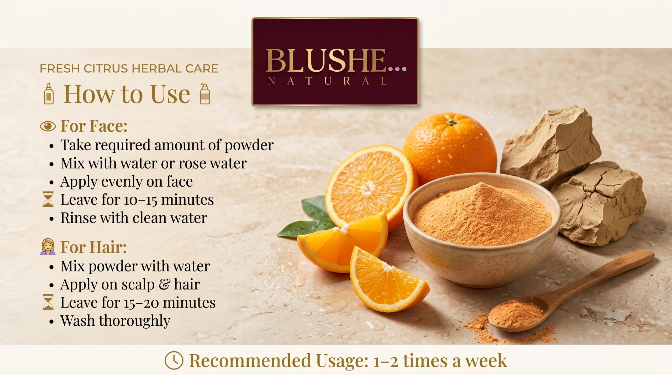 Blushe Natural multani mitti orange face pack powder | 100% natural skin brightening & glow face pack | deep cleansing, oil control & tan removal | herbal face pack for dull & oily skin | all skin types