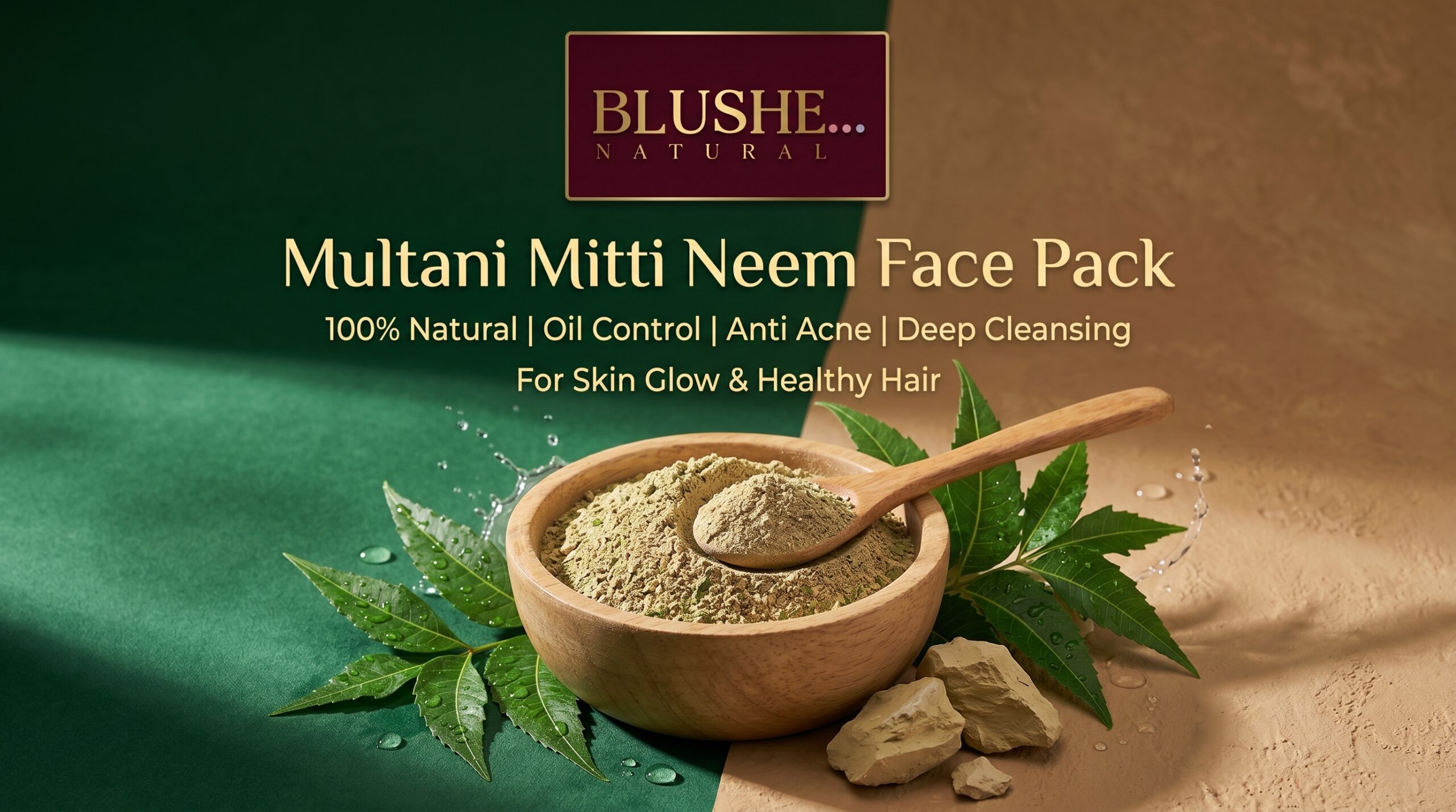 blushup by ps jain multani mitti neem face pack powder | 100% natural fuller’s earth & neem | skin glow, oil control & deep cleansing | anti acne herbal face & hair pack | mix with water/rose water